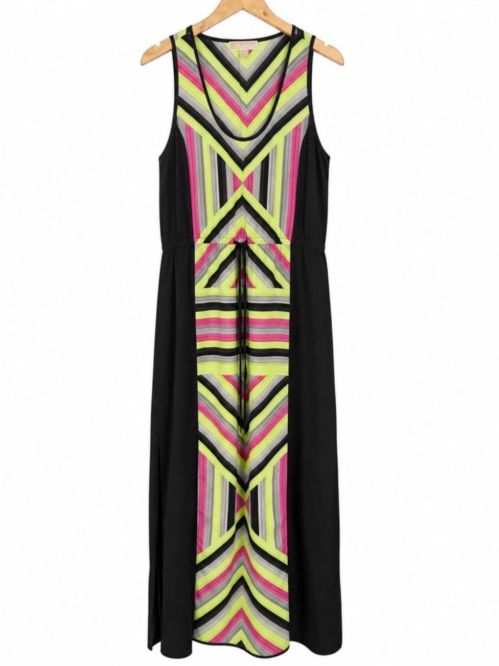 MICHAEL Michael Kors Size 14 Neon Chevron Sleeveless Maxi Dress Black